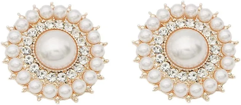 1 Pair Elegant Women's Round Pearls Rhinestones Shoe Clips Crystal Wedding Party Shoes Jewelry Decoration Charms