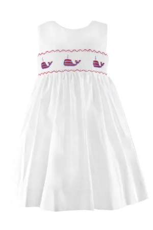 20110T-Smocked Whale of USA White Toddler & Youth Sleeveless Dress