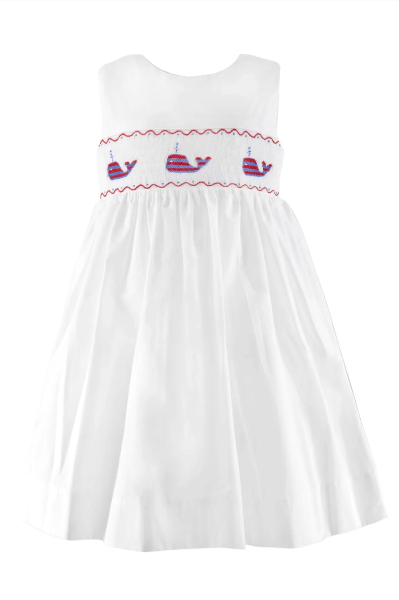 20110T-Smocked Whale of USA White Toddler & Youth Sleeveless Dress