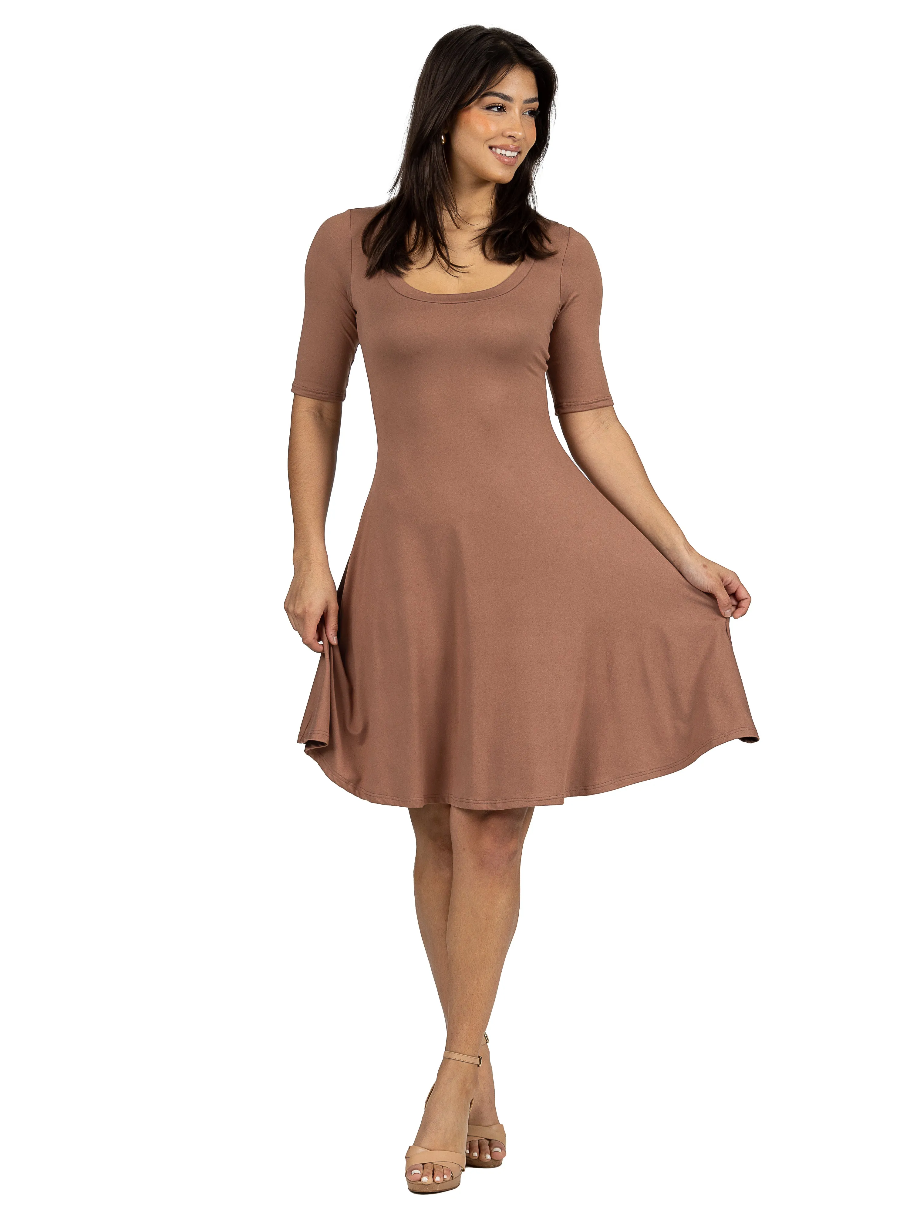 A Line Knee Length Dress with Elbow Length Sleeves