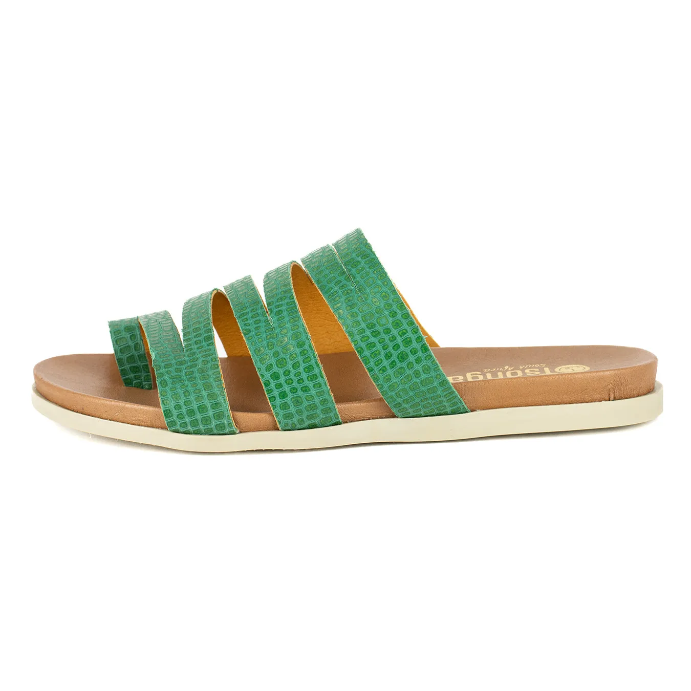 Abuye : Ladies Leather Sandal in Golf Coco Lux