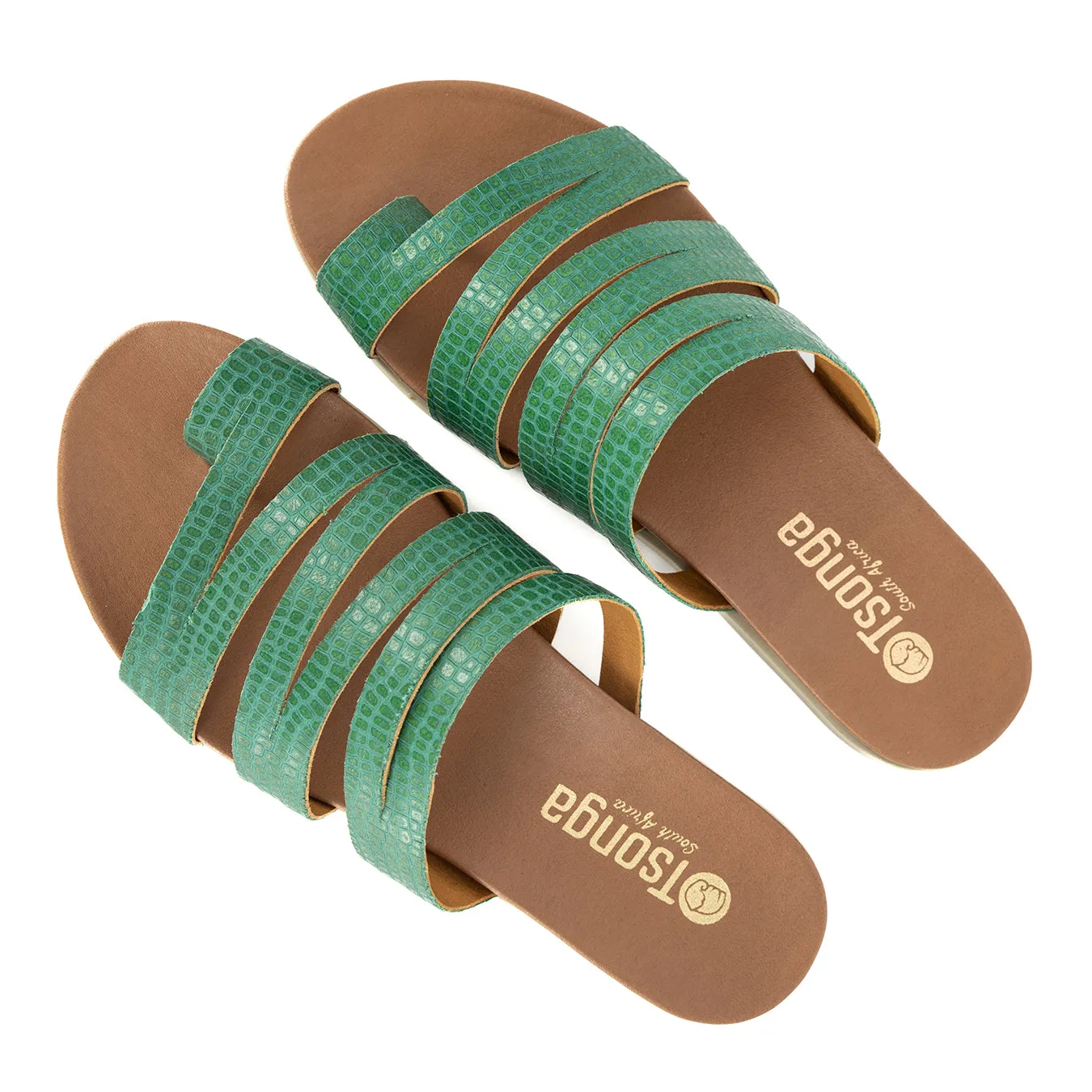 Abuye : Ladies Leather Sandal in Golf Coco Lux