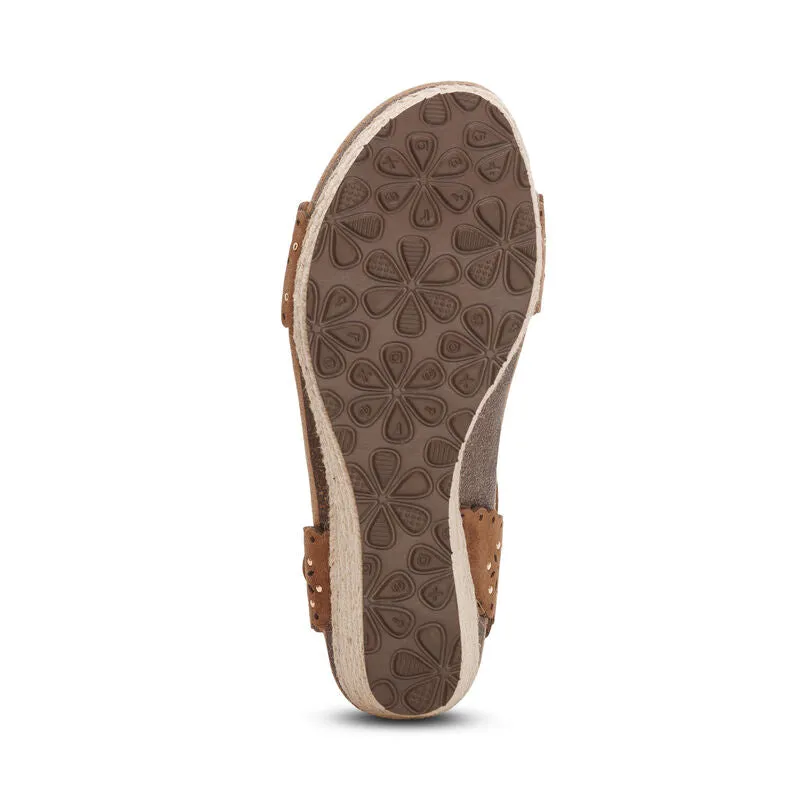 Aetrex Sydney Wedge Sandal Leather Scotch Women's