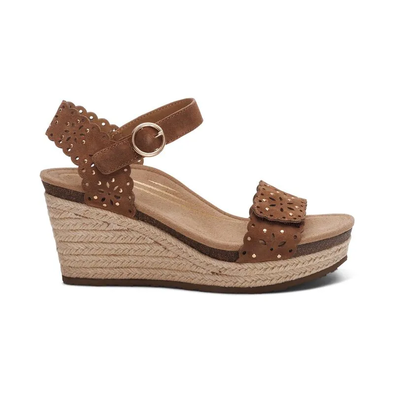 Aetrex Sydney Wedge Sandal Leather Scotch Women's