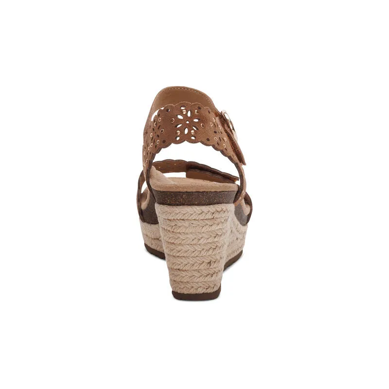 Aetrex Sydney Wedge Sandal Leather Scotch Women's