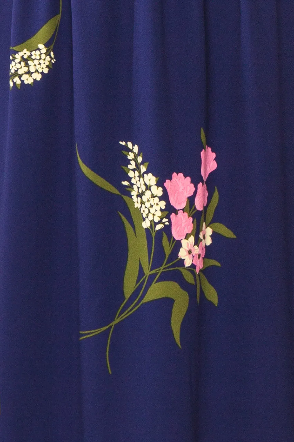 Axelle | Navy Floral Midi Dress w/ Puff Sleeves