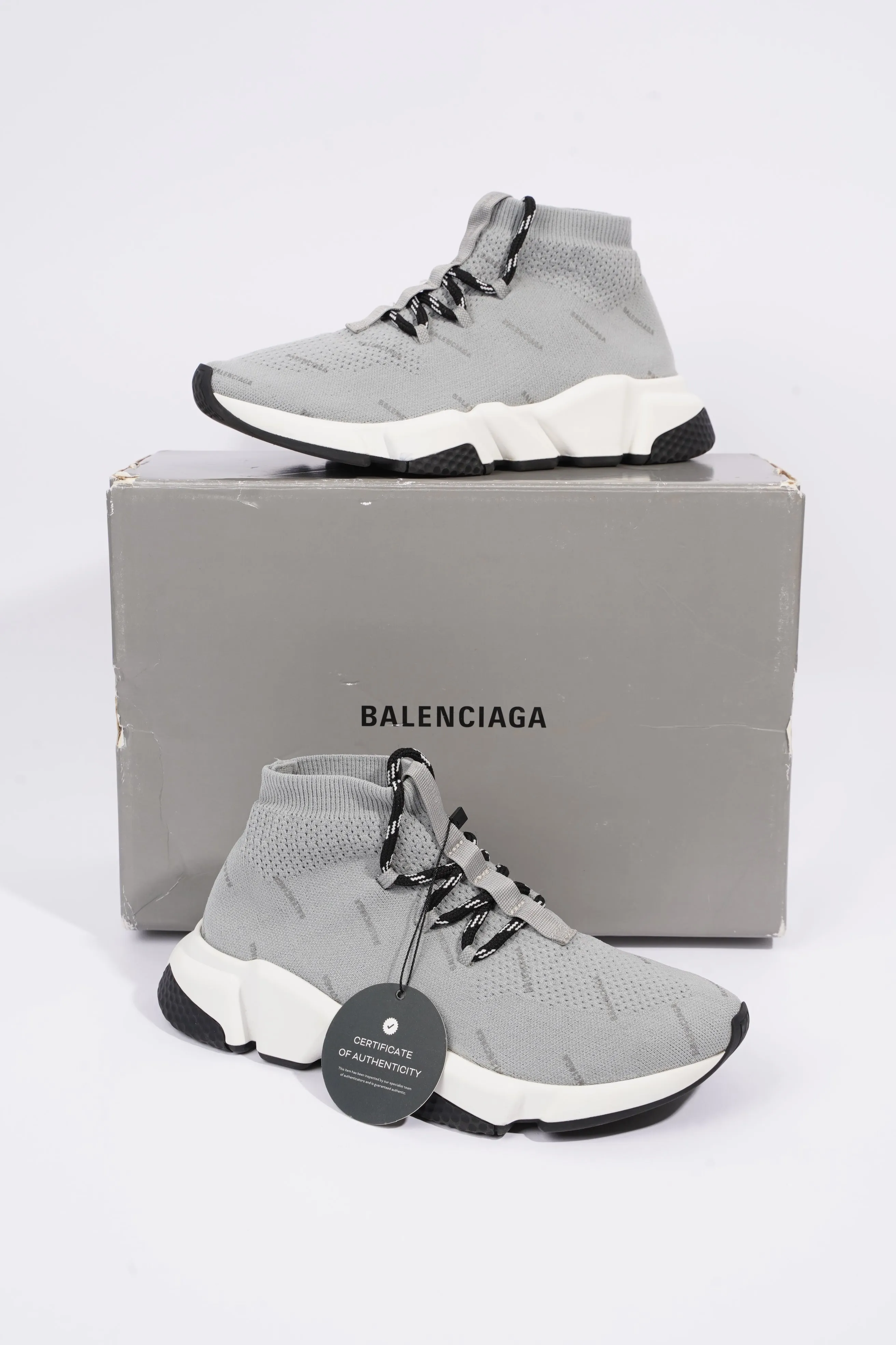 Balenciaga Womens Speed Lace Up Grey Logo All Over EU 38 / UK 5