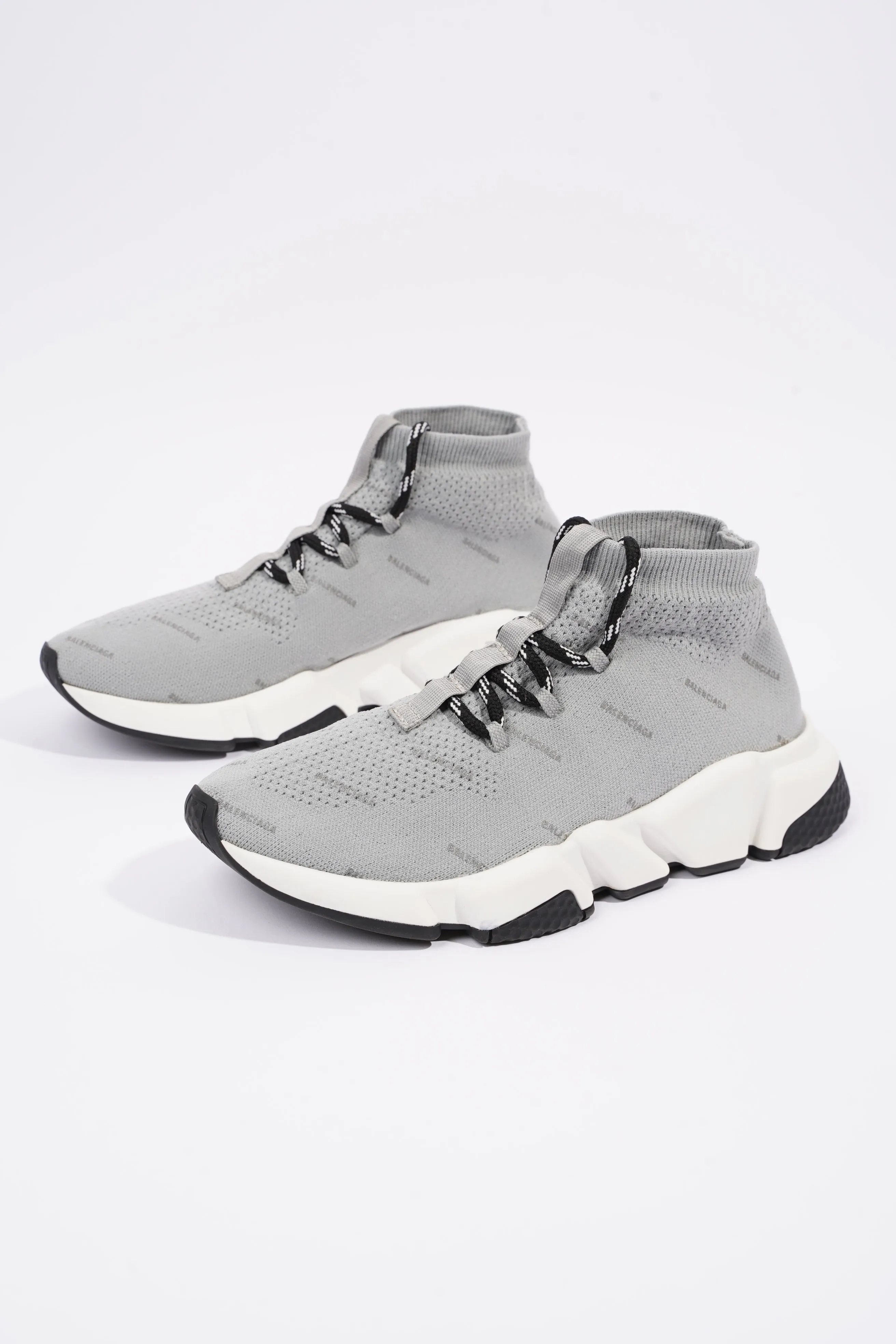 Balenciaga Womens Speed Lace Up Grey Logo All Over EU 38 / UK 5