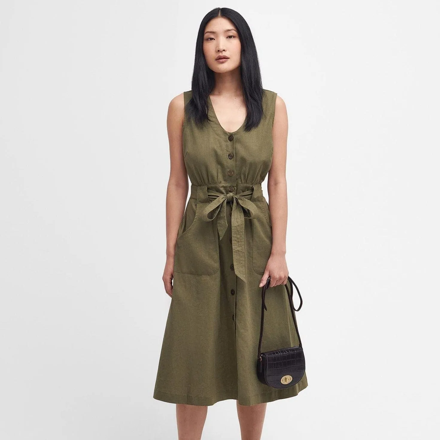 Barbour Rutherglen Sleeveless Midi Dress in Khaki