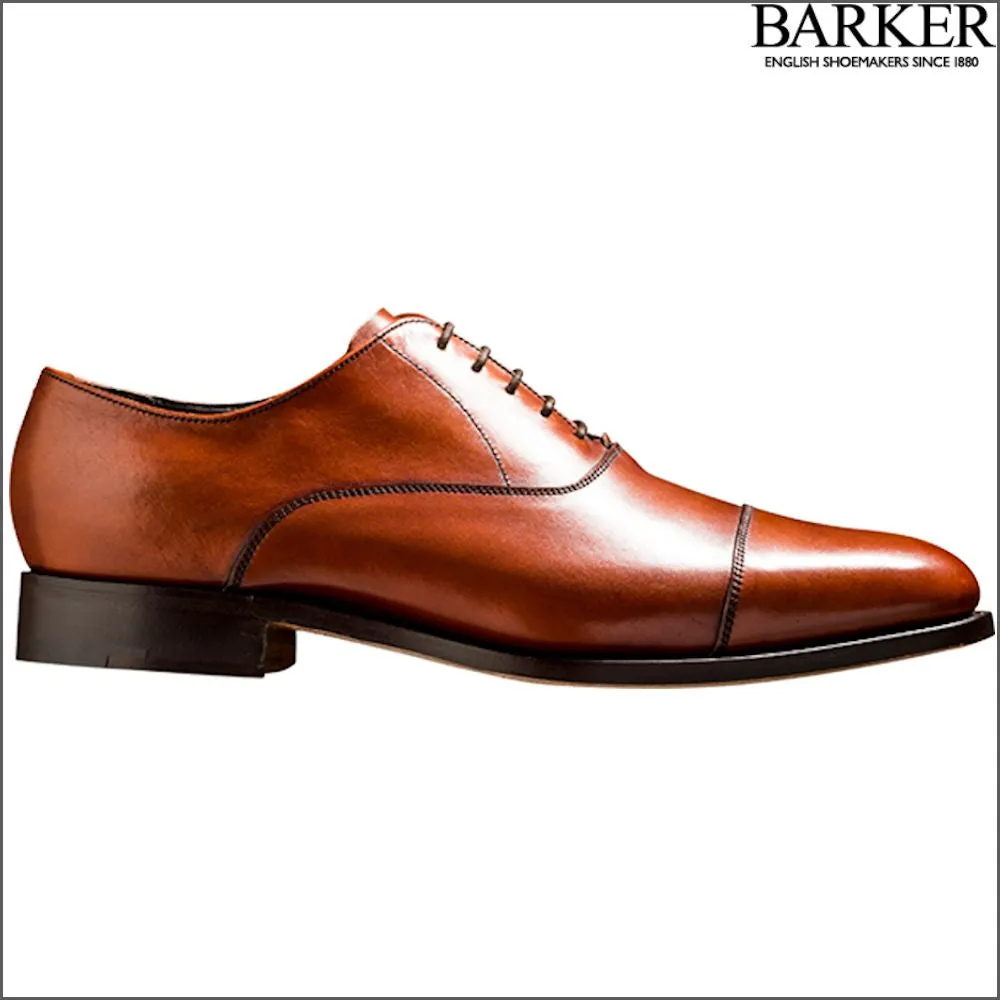 Barker Duxford Rosewood Calf Oxford Toe Cap@