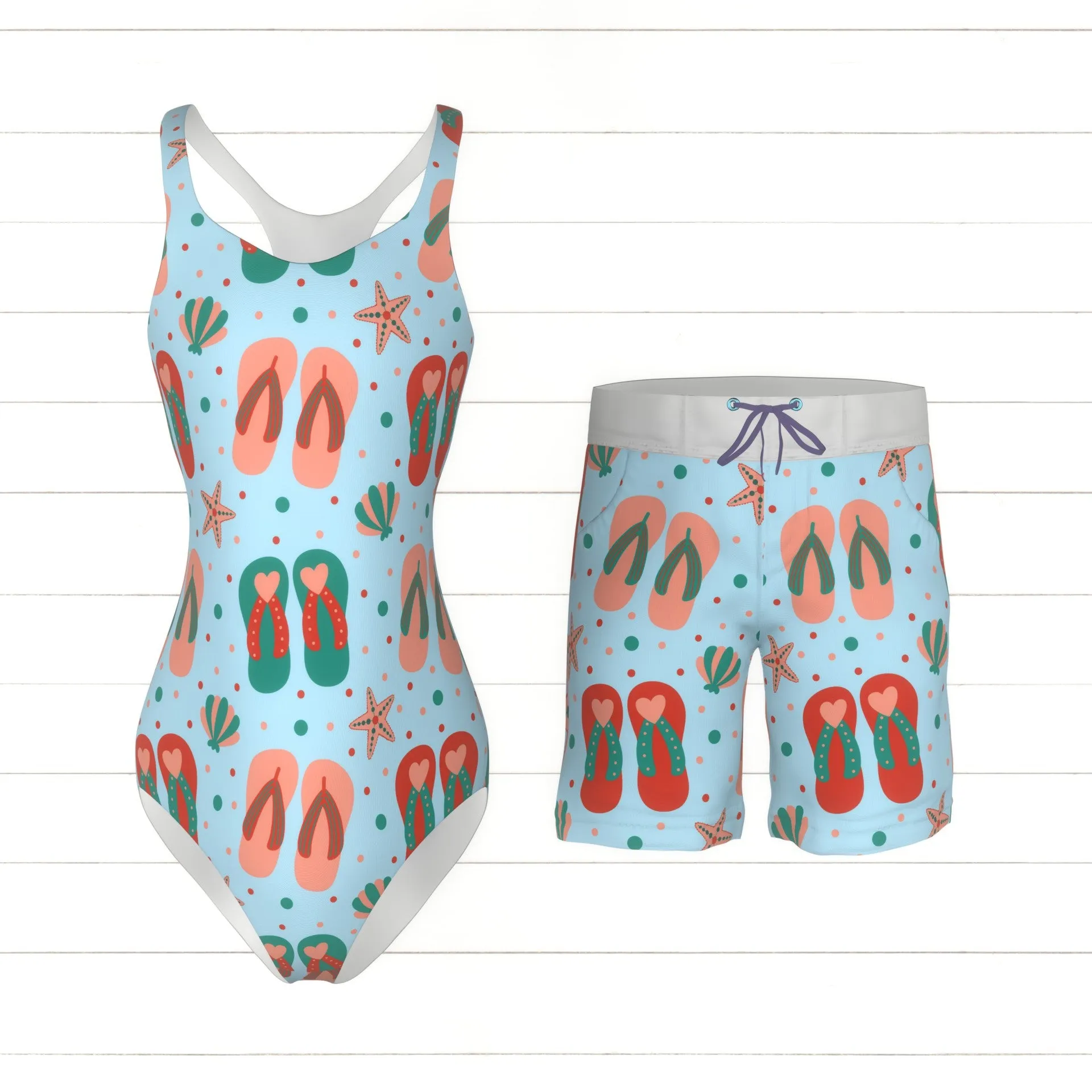 Beach Flip Flop Slippers on Sky Blue