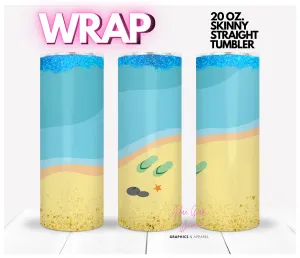 Beach sandals background - Digital tumbler wrap for 20 oz skinny straight tumbler