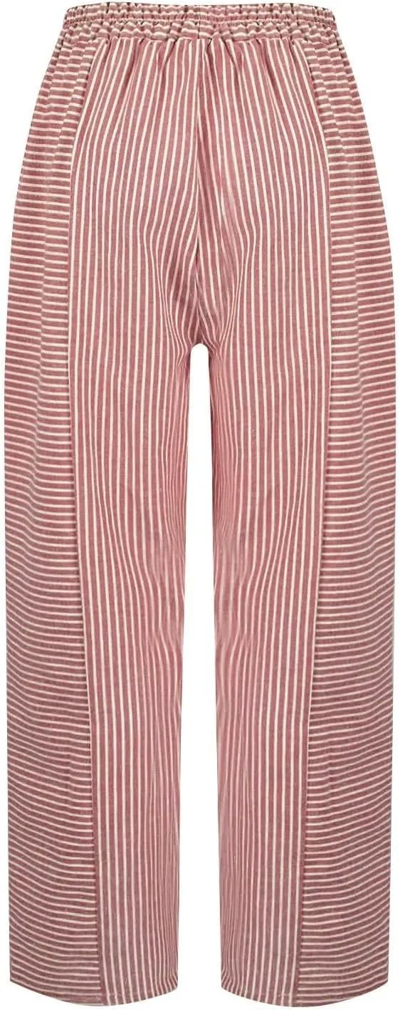 Beach Vacation Clothes for Women Elastic Waist Side Back Four Pockets 9/10 Pants Petite Summer Beachwear