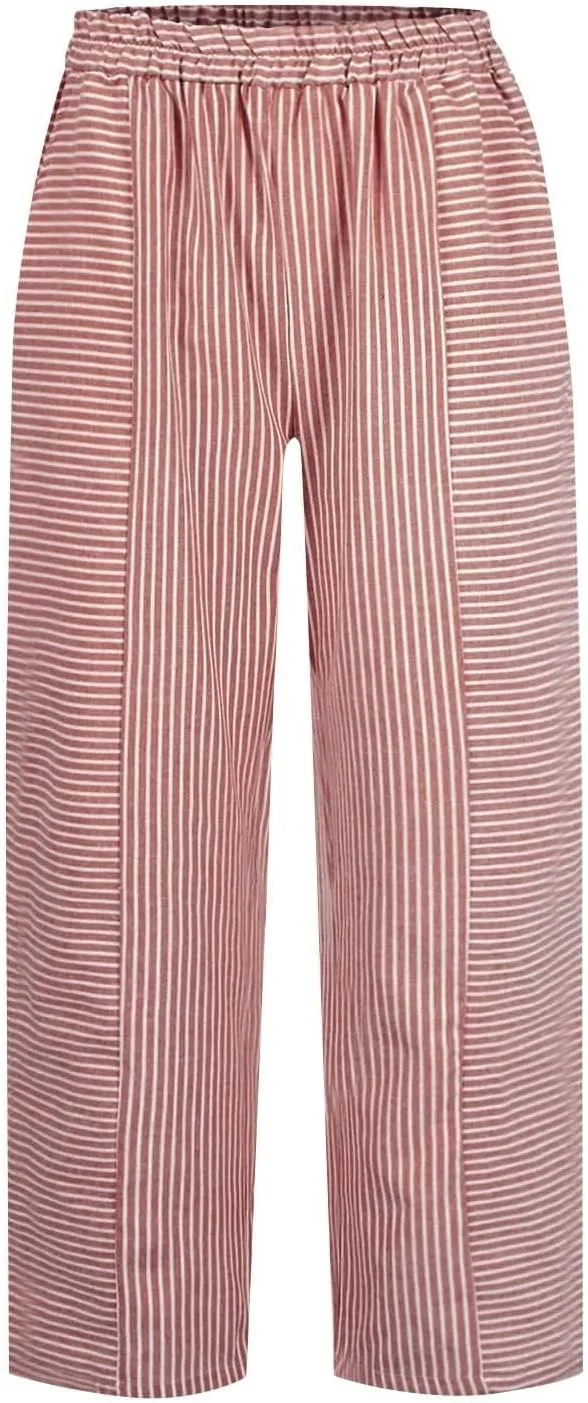 Beach Vacation Clothes for Women Elastic Waist Side Back Four Pockets 9/10 Pants Petite Summer Beachwear