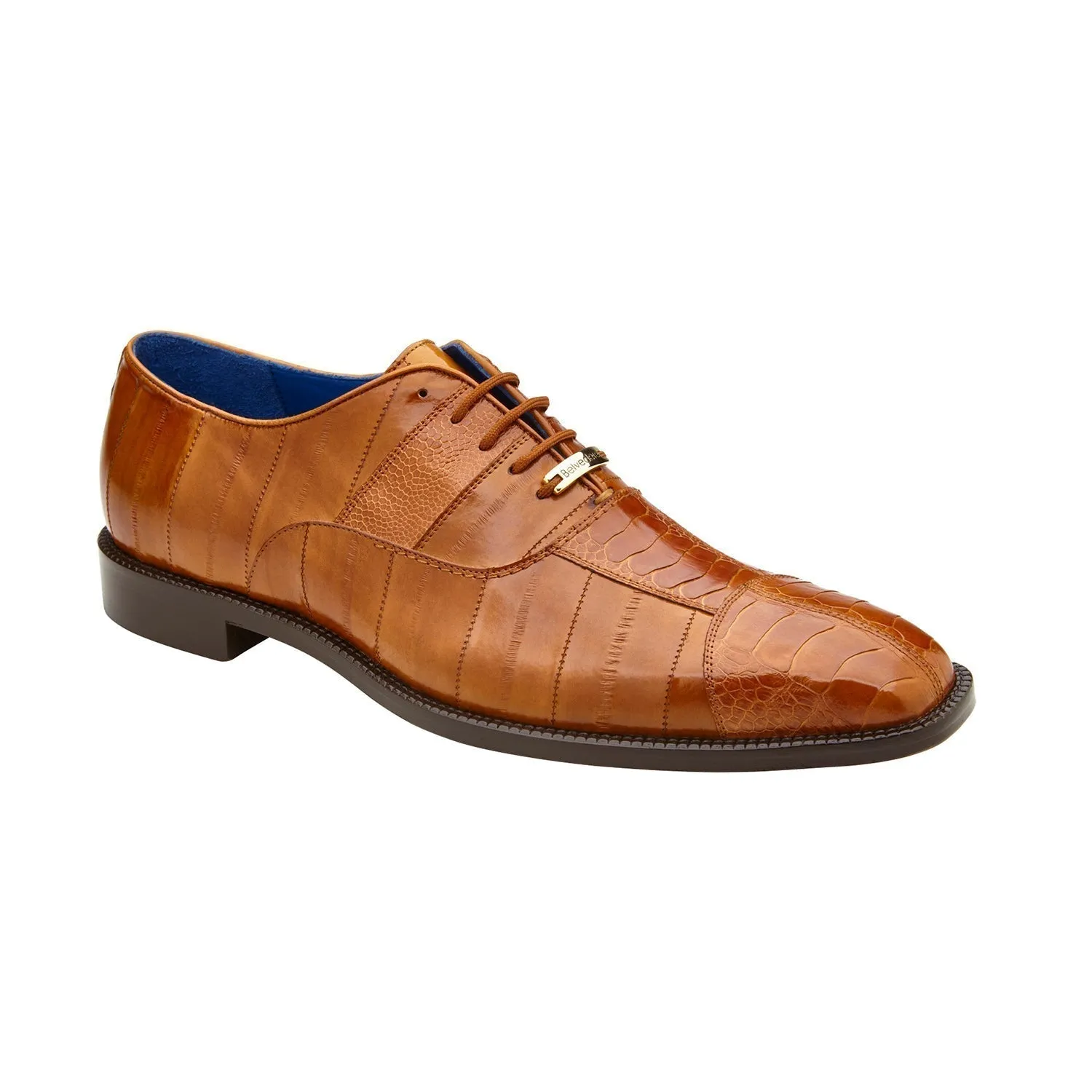 Belvedere Mare 2P7 Shoes Men's Camel Genuine Ostrich & Eel Split-Toe Oxfords (BV2027)