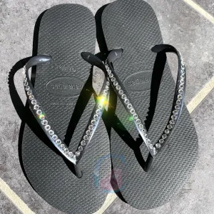 Black Thin Strap Havaianas/Crystal - 1 Row *