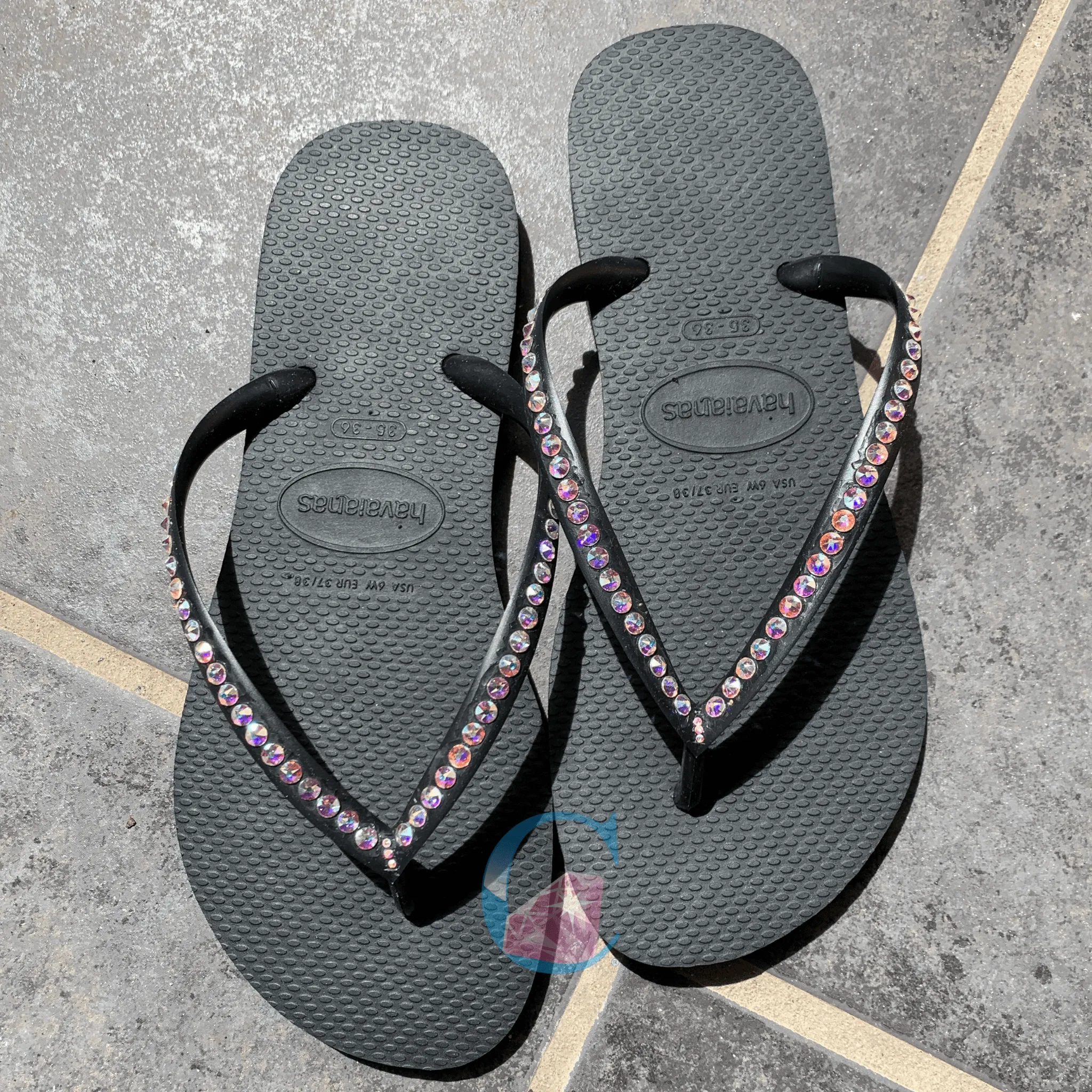 Black Thin Strap Havaianas/Crystal AB - 1 Row *
