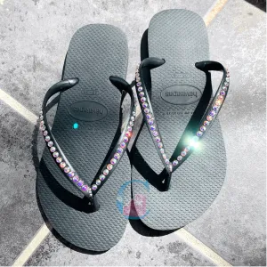 Black Thin Strap Havaianas/Crystal AB - 1 Row *