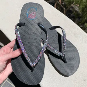 Black Thin Strap Havaianas/Crystal AB - 2 Rows*