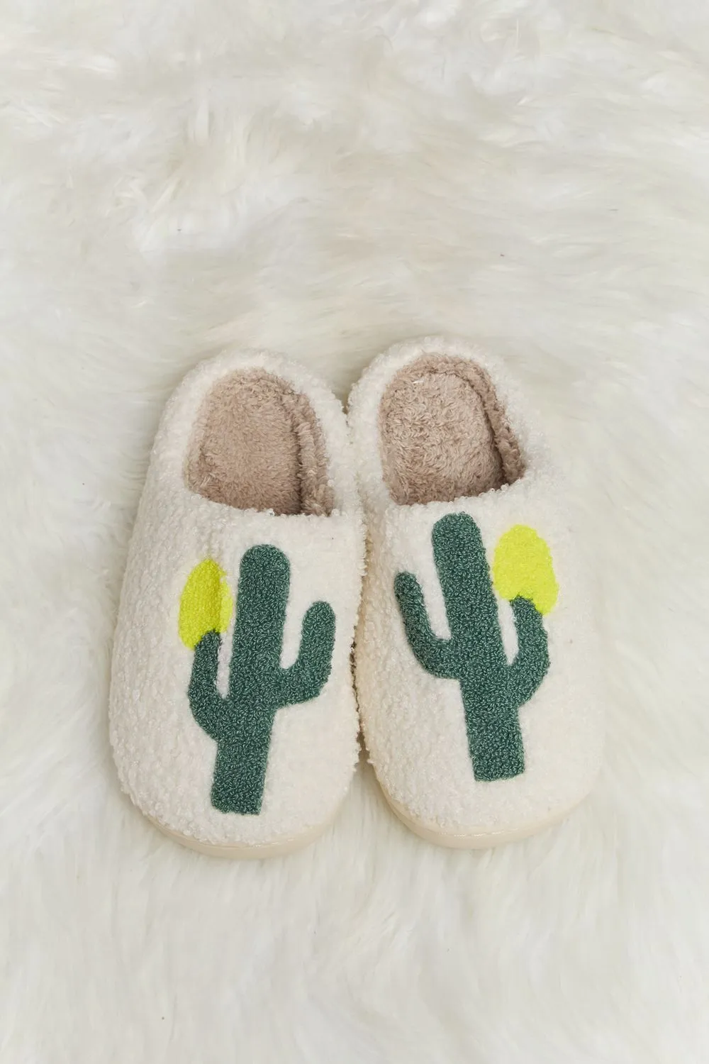 Cactus Print Plush Slippers