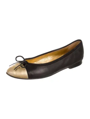CHANEL LIMITED EDITION CC GOLD BLACK FLATS SHOES Ladies