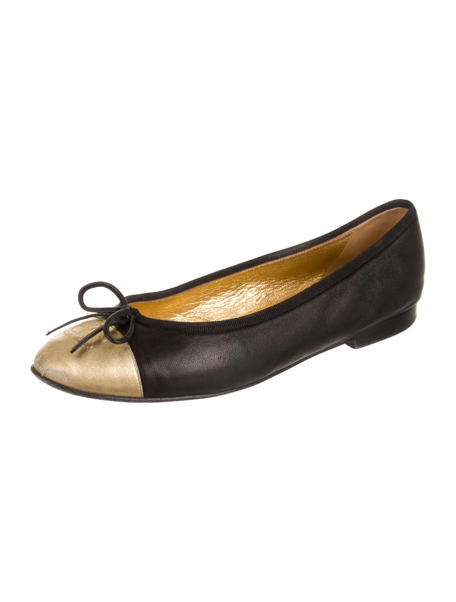 CHANEL LIMITED EDITION CC GOLD BLACK FLATS SHOES Ladies