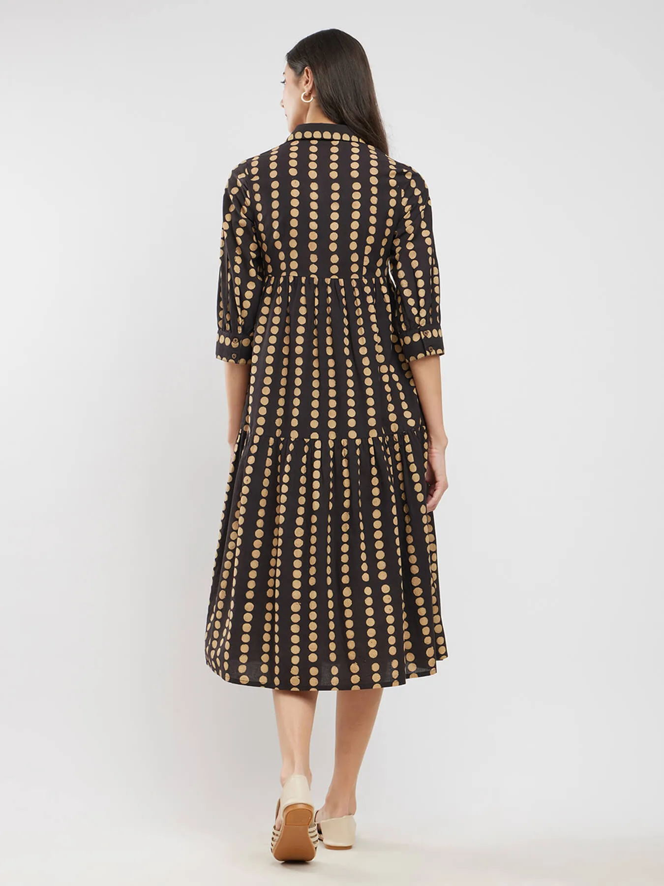 Cotton Ajrakh Polka Shirt Dress - Black