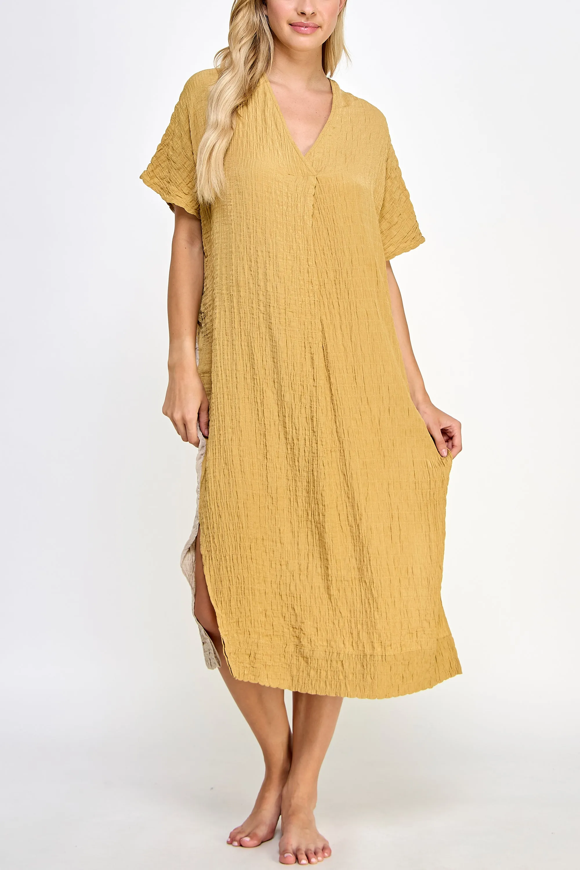 Double v- neck pullover silk blend dress