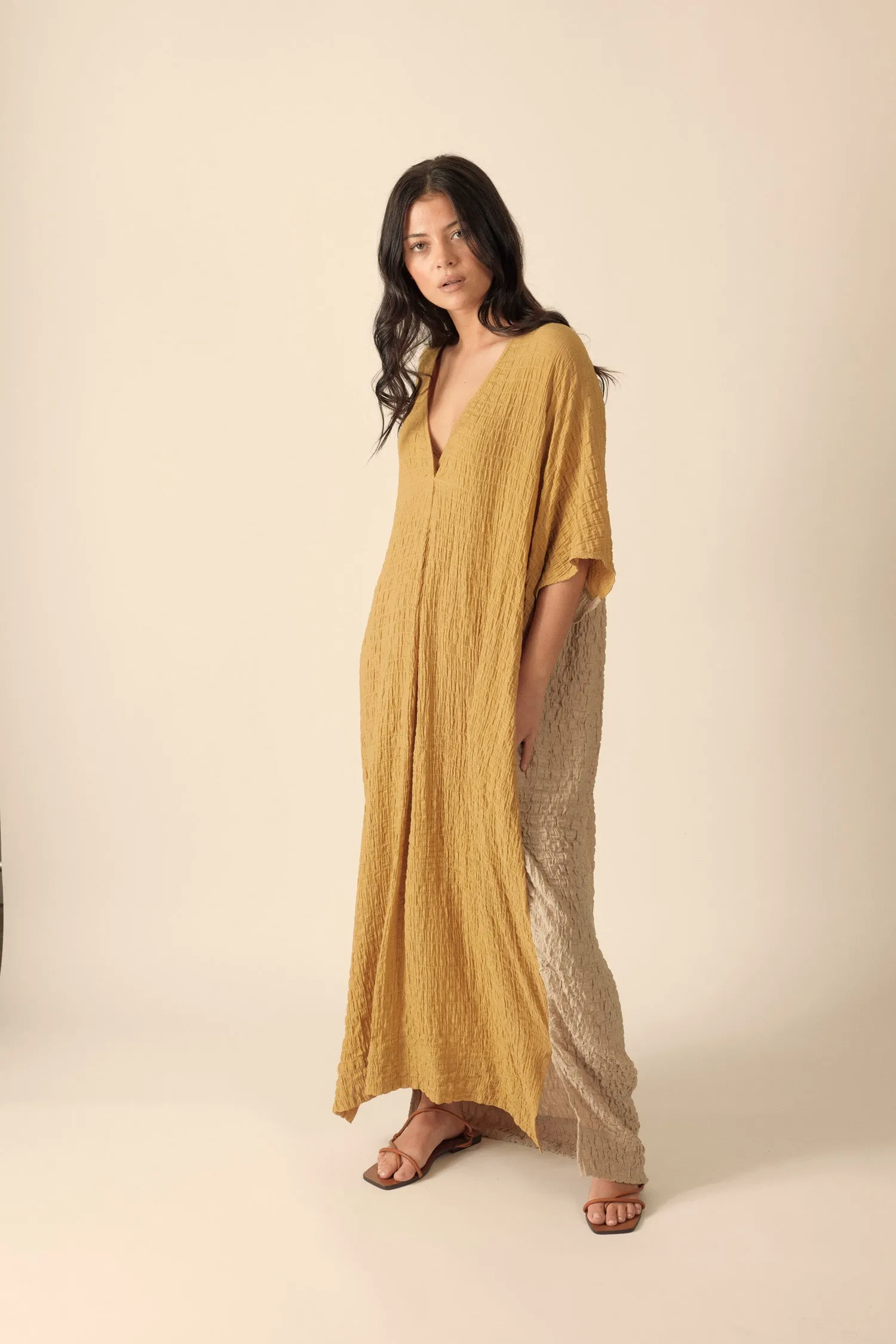 Double v- neck pullover silk blend dress