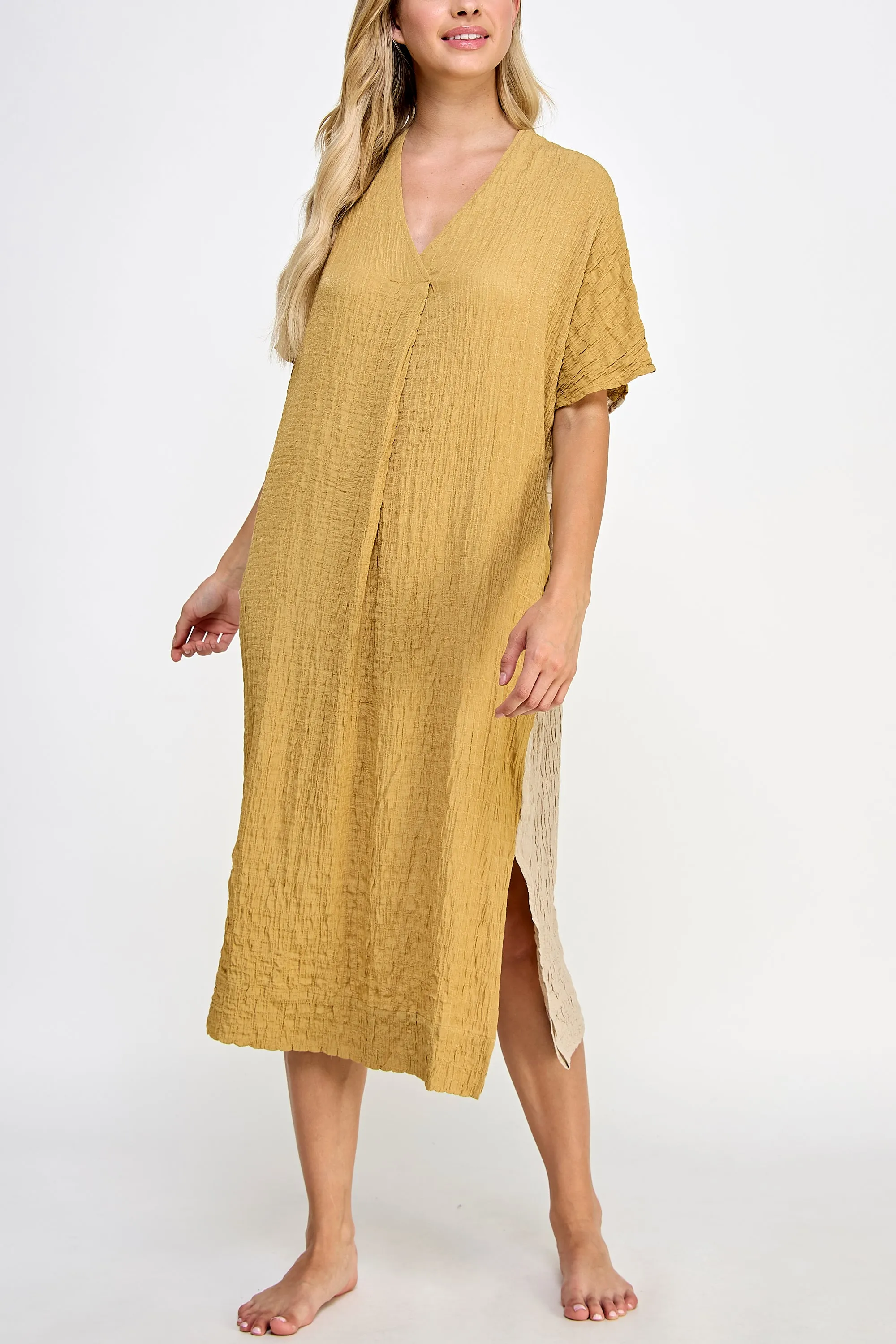 Double v- neck pullover silk blend dress