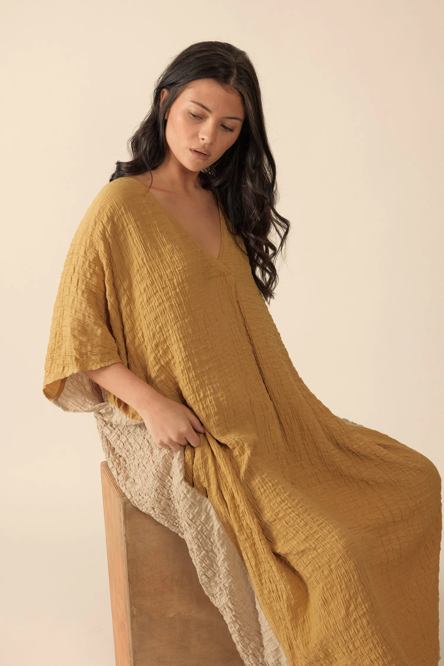 Double v- neck pullover silk blend dress