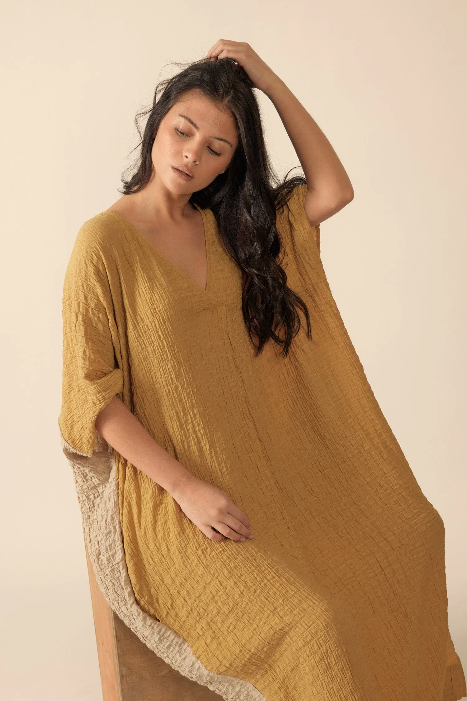Double v- neck pullover silk blend dress