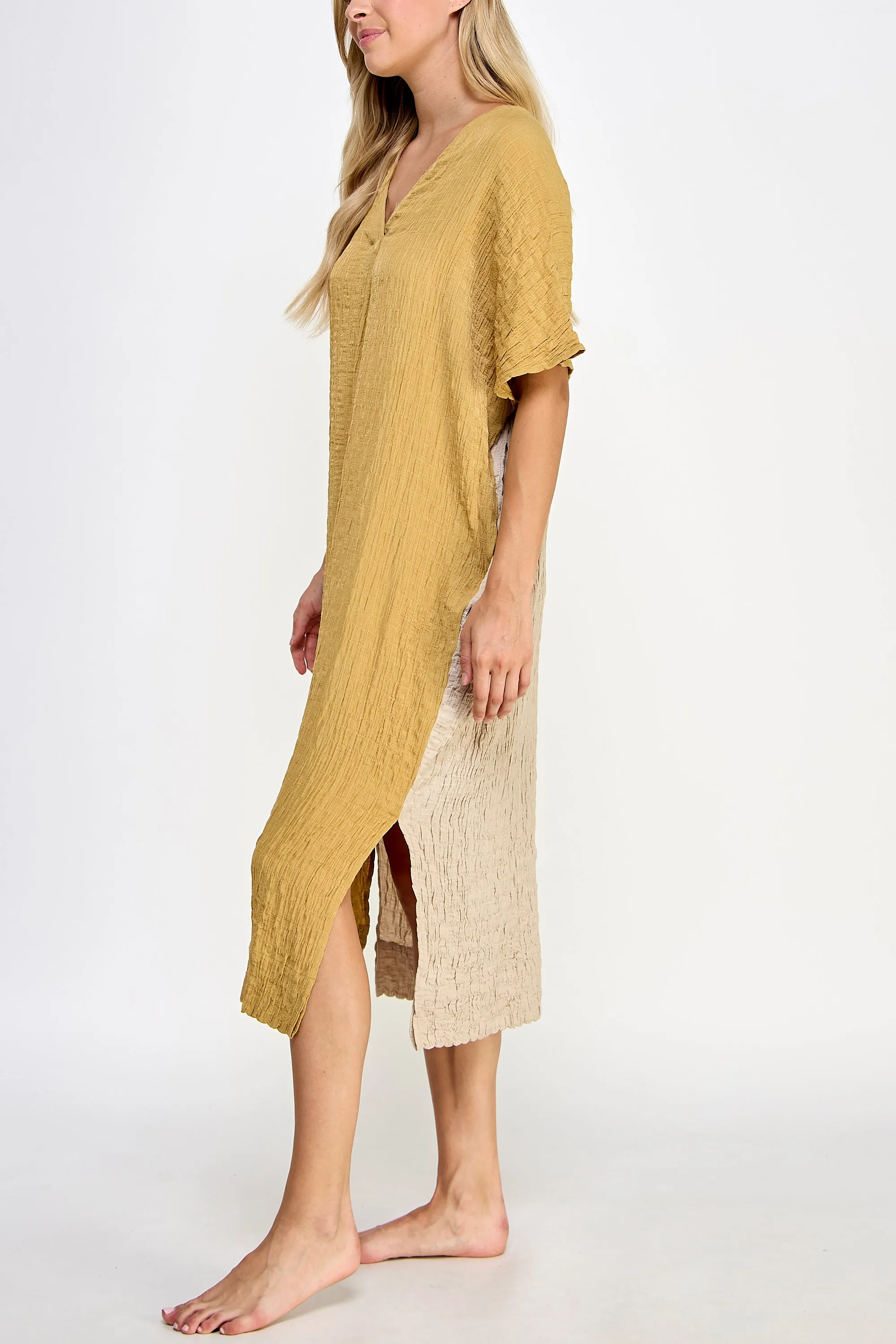 Double v- neck pullover silk blend dress