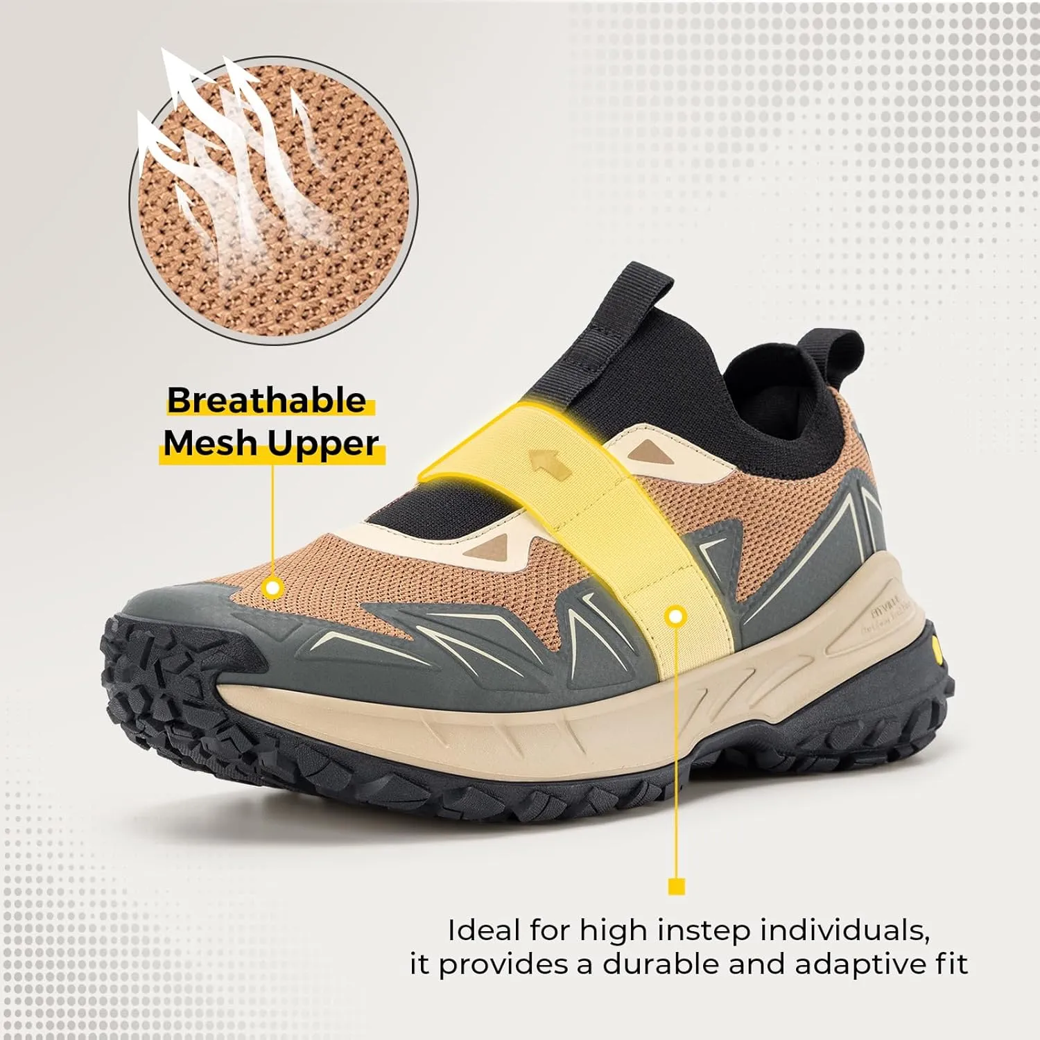 FitVille Men's Extra Wide Slip On Shoes Comfortable Orthopedic Hiking Sneakers with Arch Support Slip Resistant Trekking Walking Shoes for Travel Camping