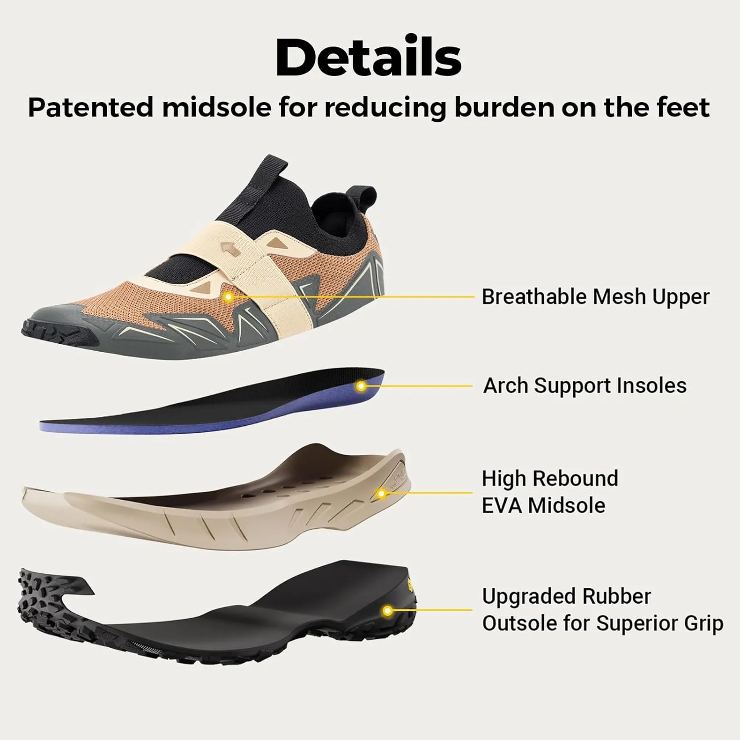 FitVille Men's Extra Wide Slip On Shoes Comfortable Orthopedic Hiking Sneakers with Arch Support Slip Resistant Trekking Walking Shoes for Travel Camping