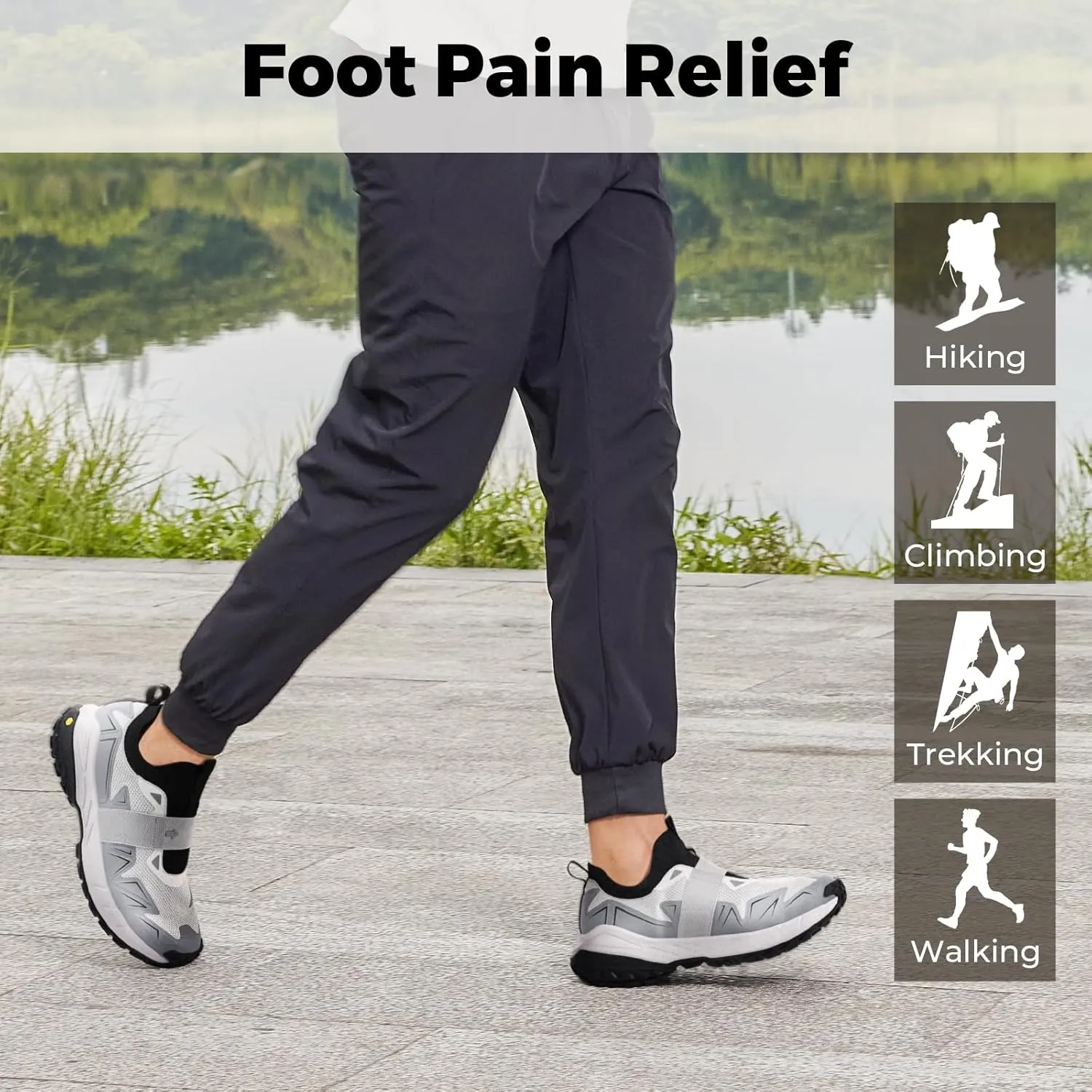 FitVille Men's Extra Wide Slip On Shoes Comfortable Orthopedic Hiking Sneakers with Arch Support Slip Resistant Trekking Walking Shoes for Travel Camping