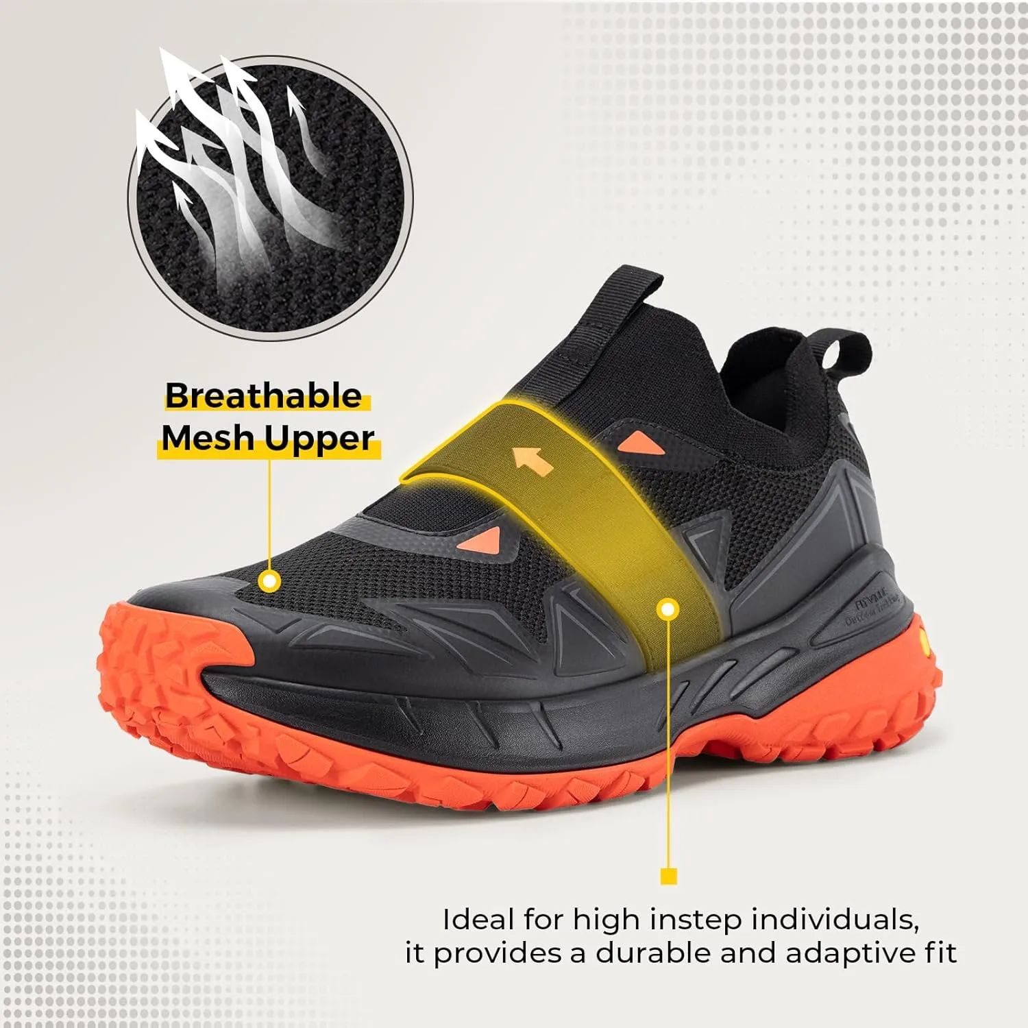 FitVille Men's Extra Wide Slip On Shoes Comfortable Orthopedic Hiking Sneakers with Arch Support Slip Resistant Trekking Walking Shoes for Travel Camping