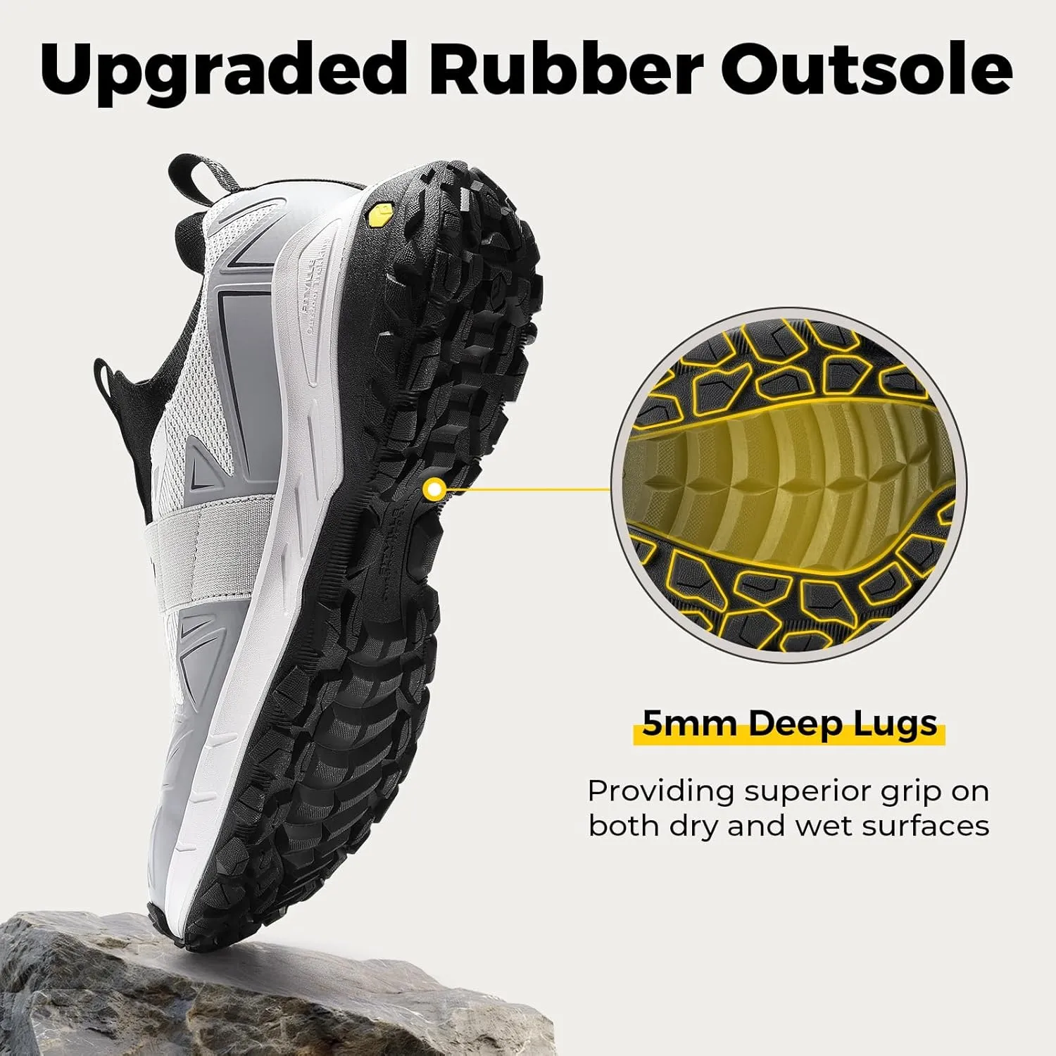 FitVille Men's Extra Wide Slip On Shoes Comfortable Orthopedic Hiking Sneakers with Arch Support Slip Resistant Trekking Walking Shoes for Travel Camping