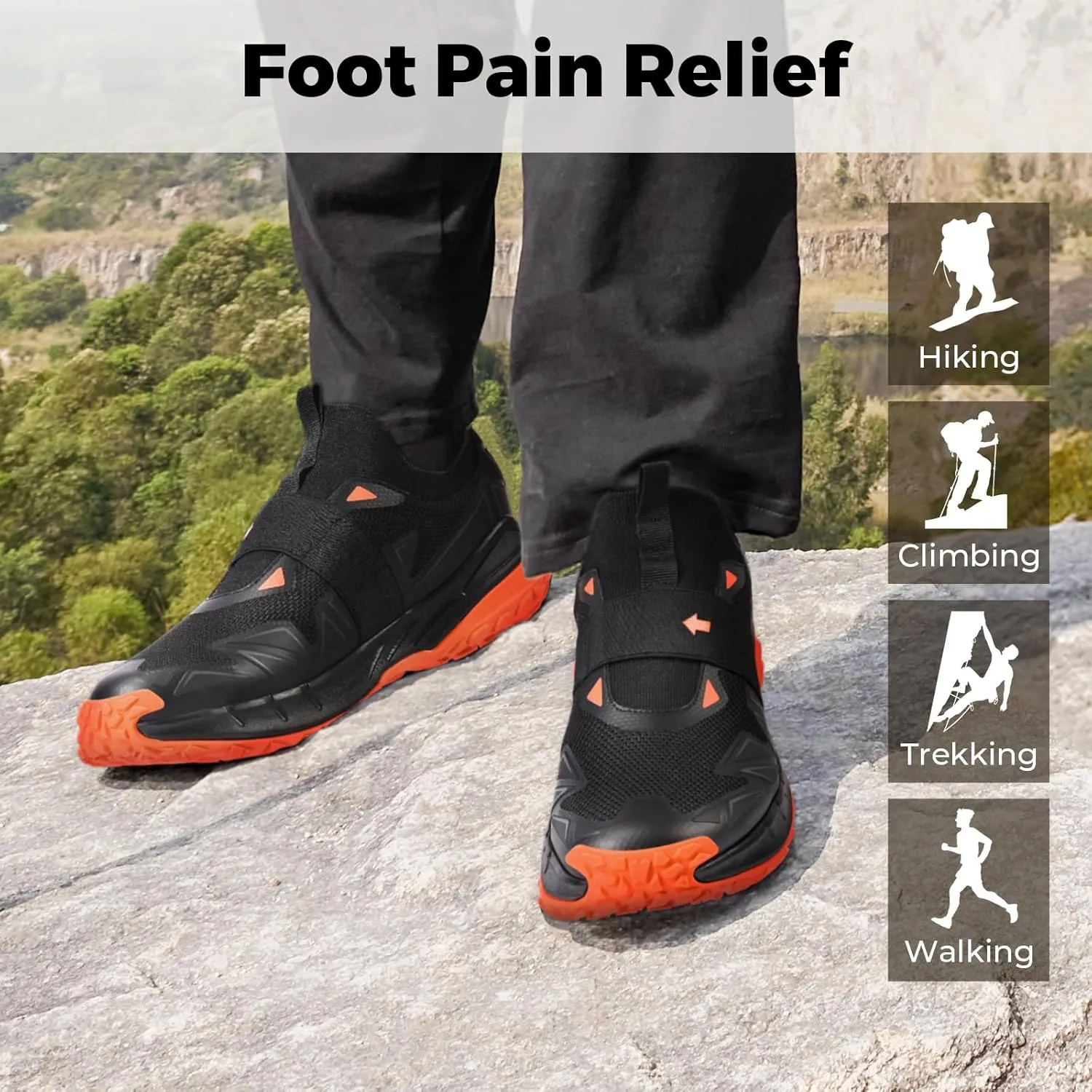 FitVille Men's Extra Wide Slip On Shoes Comfortable Orthopedic Hiking Sneakers with Arch Support Slip Resistant Trekking Walking Shoes for Travel Camping