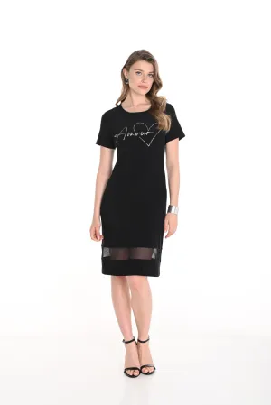 Frank Lyman Black Short Sleeve Dress with Mesh Insert Style 256810U