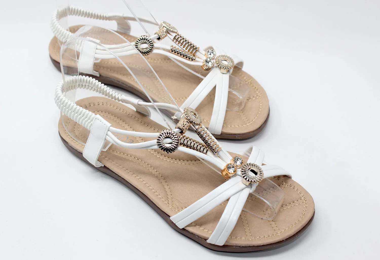 Gold Studded Sandal in White