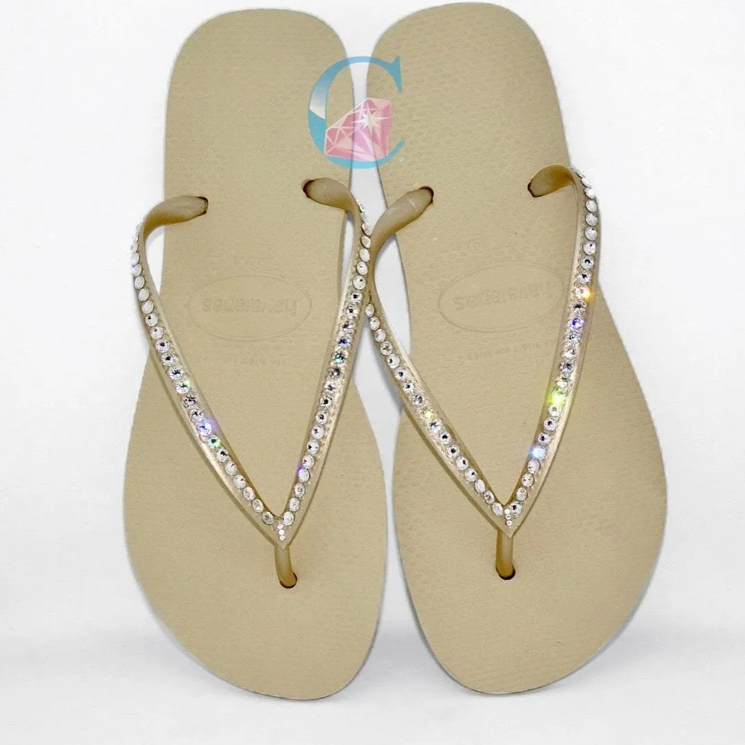 Gold Thin Strap Havaianas/Crystal - 1 Row *