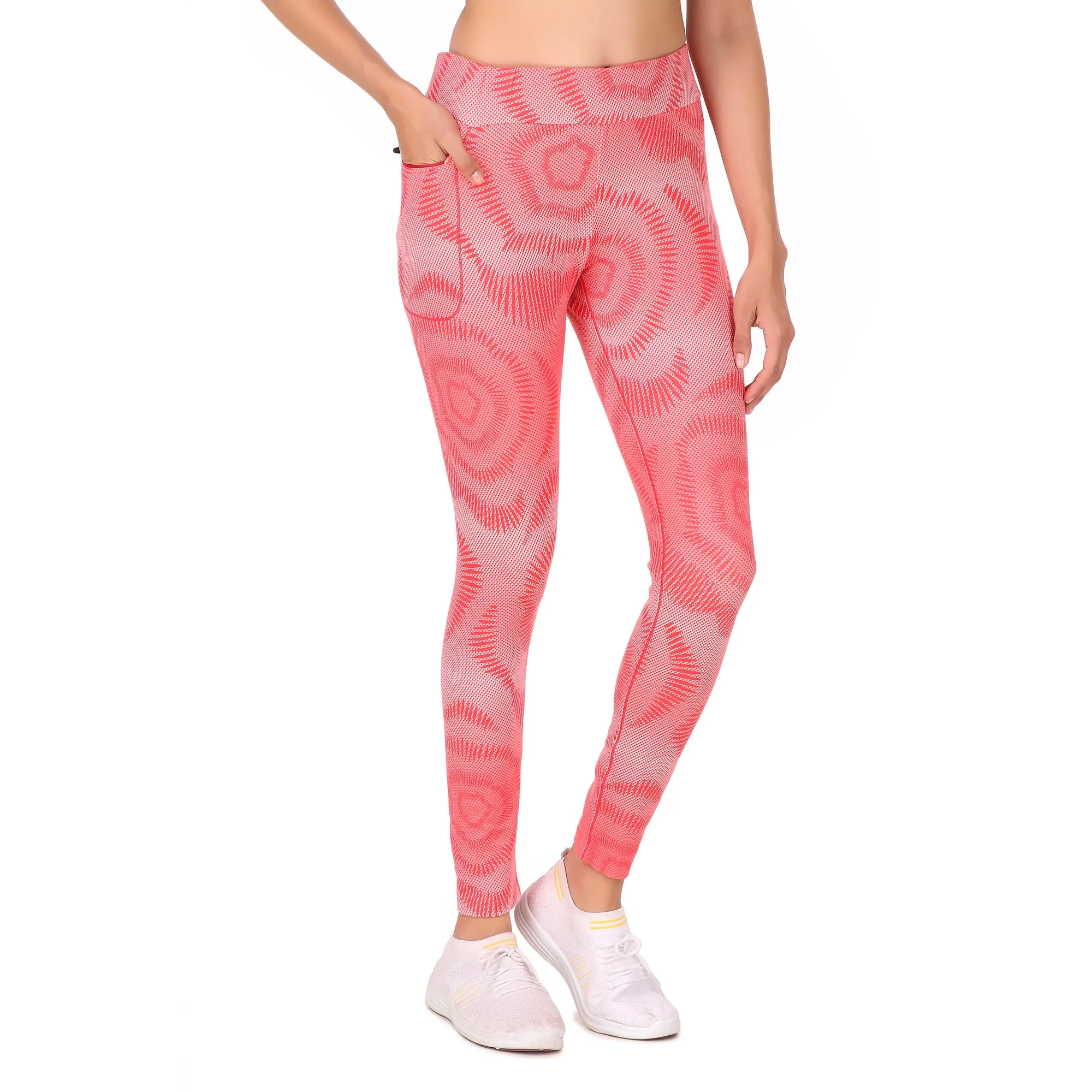 Gym Yoga Running Legging For Women Zip Pocket (Red Floral)