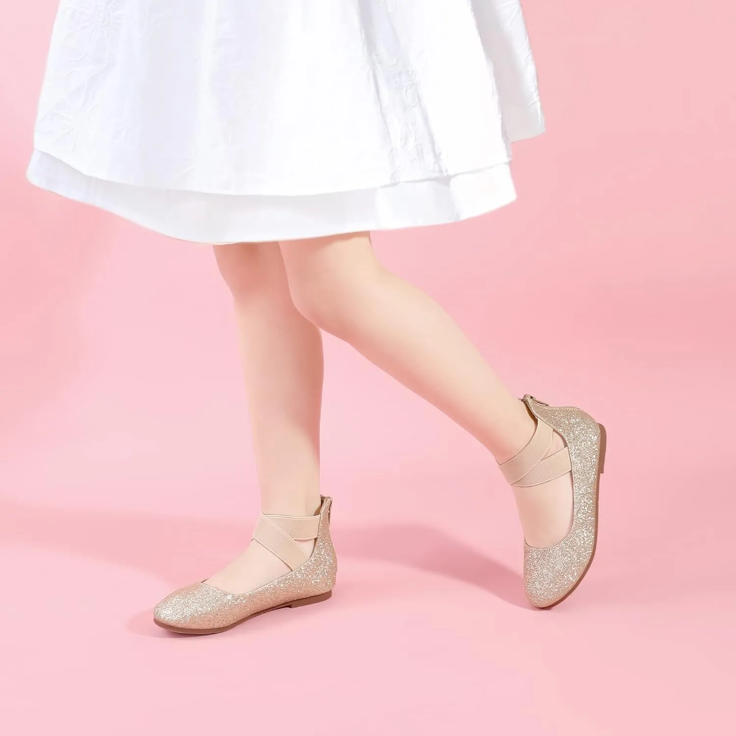 Hehainom Girls Dress Shoes Toddler Little Kids Gracy Ballet Mary Jane Ballerina Flats with Elastic Ankle Strap