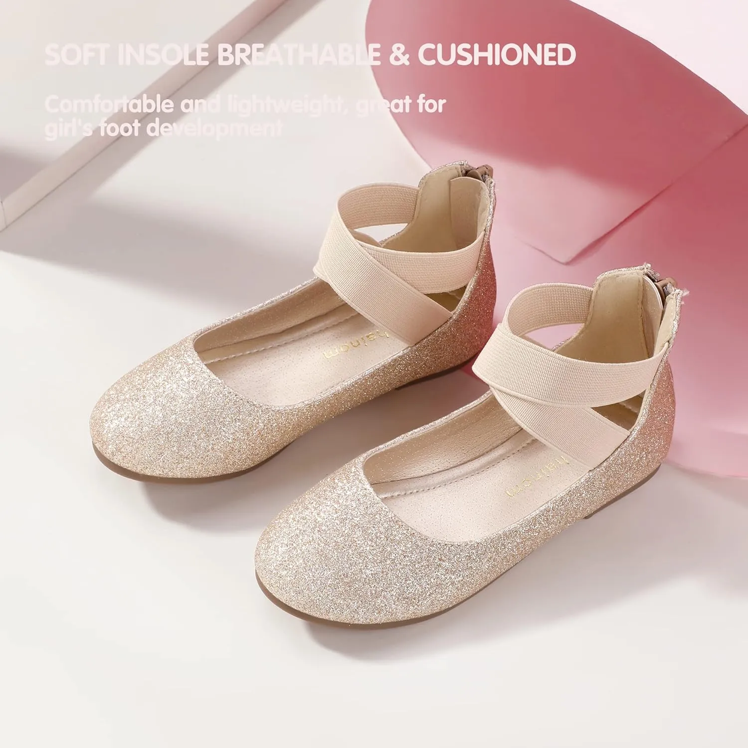 Hehainom Girls Dress Shoes Toddler Little Kids Gracy Ballet Mary Jane Ballerina Flats with Elastic Ankle Strap