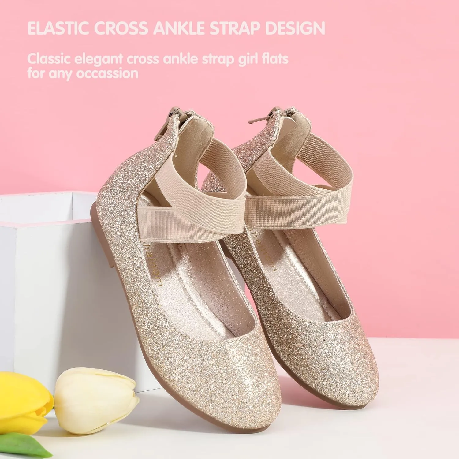 Hehainom Girls Dress Shoes Toddler Little Kids Gracy Ballet Mary Jane Ballerina Flats with Elastic Ankle Strap