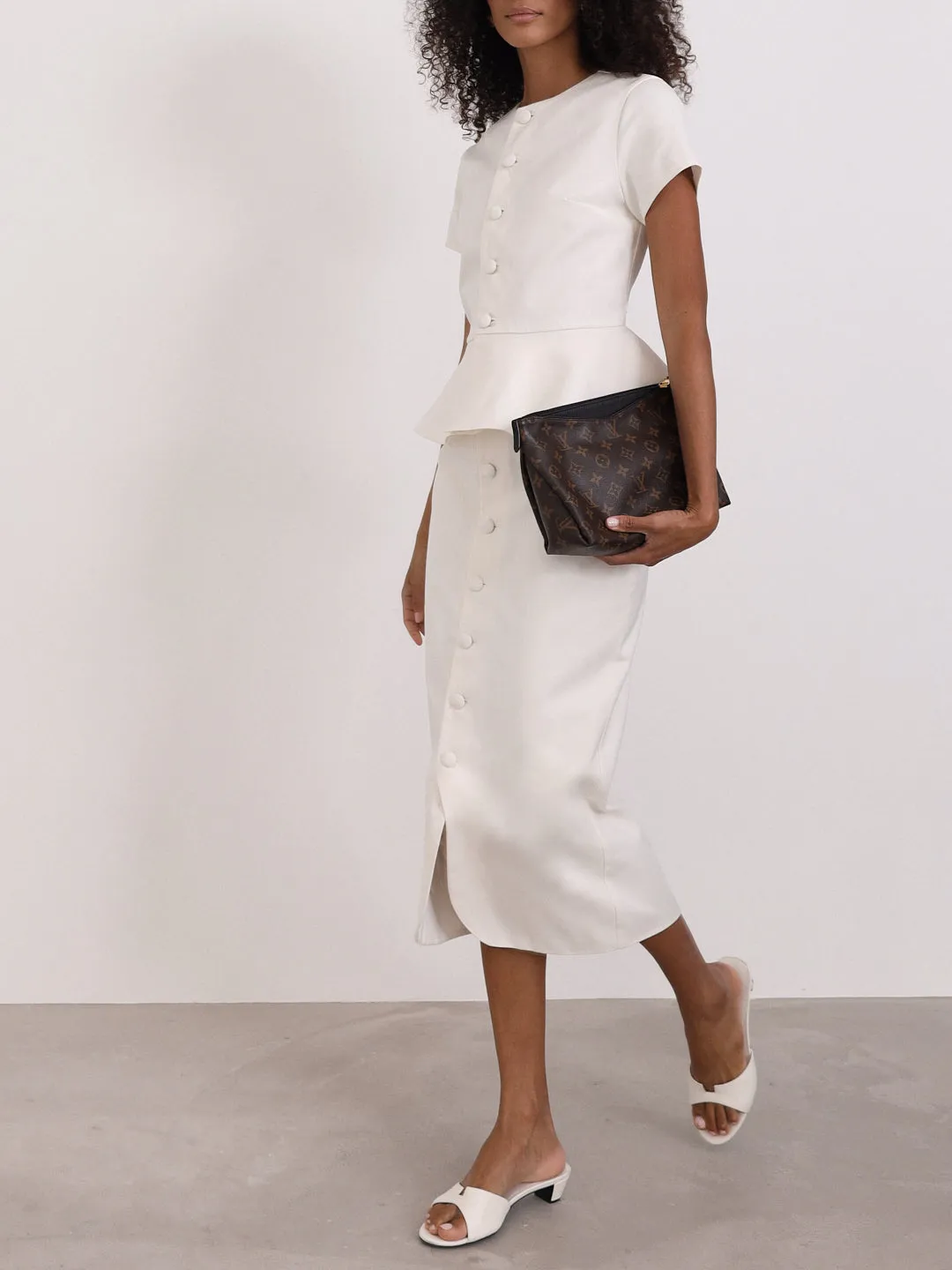 Hera Denim Button Pencil Skirt | White