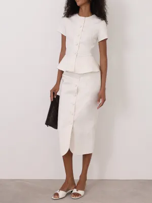 Hera Denim Button Pencil Skirt | White