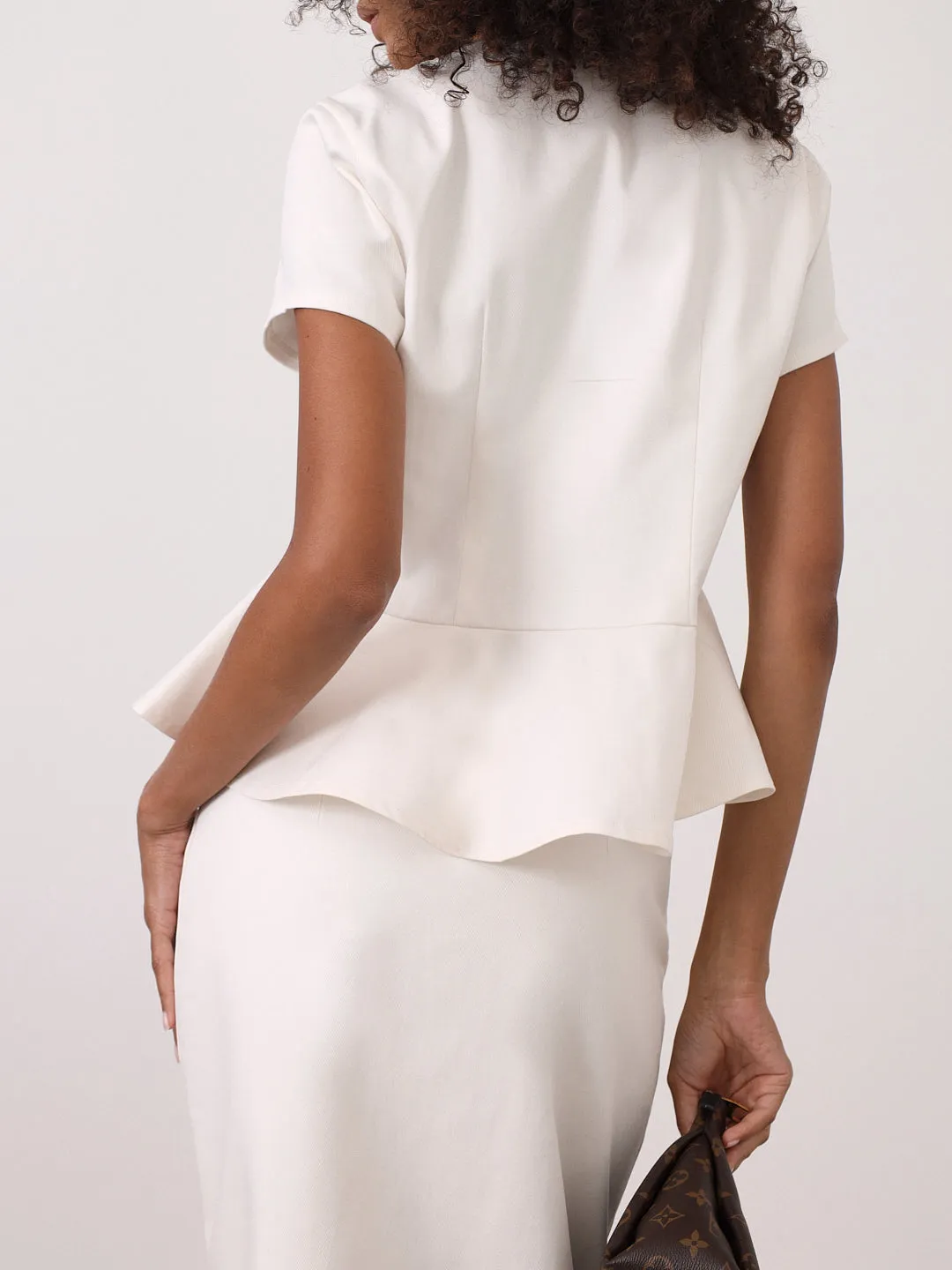 Hera Denim Button Pencil Skirt | White