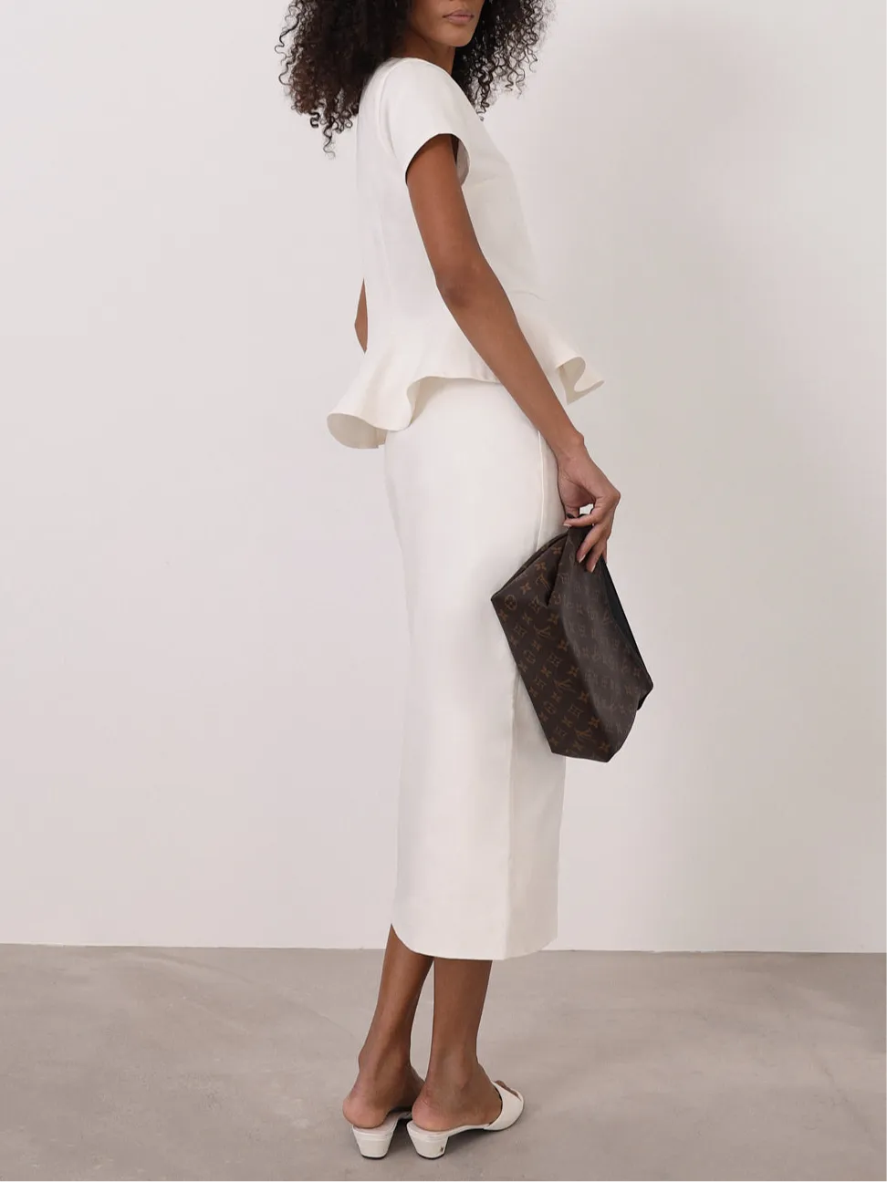 Hera Denim Button Pencil Skirt | White